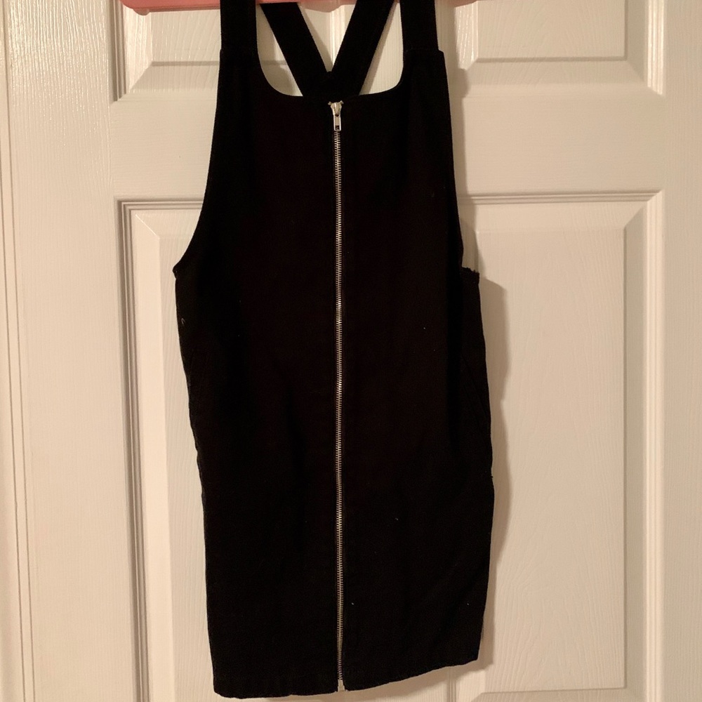 Black Denim Zip- Up Overall Dress